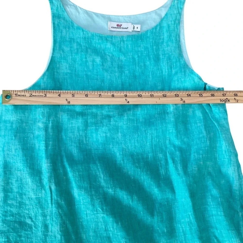 Vineyard Vines Aqua Blue Linen Sleeveless Shift Dress Size 6 - Picture 7 of 8